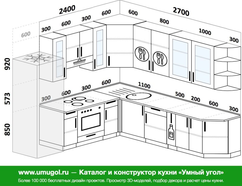 Кухня 2800 на 1700 угловая