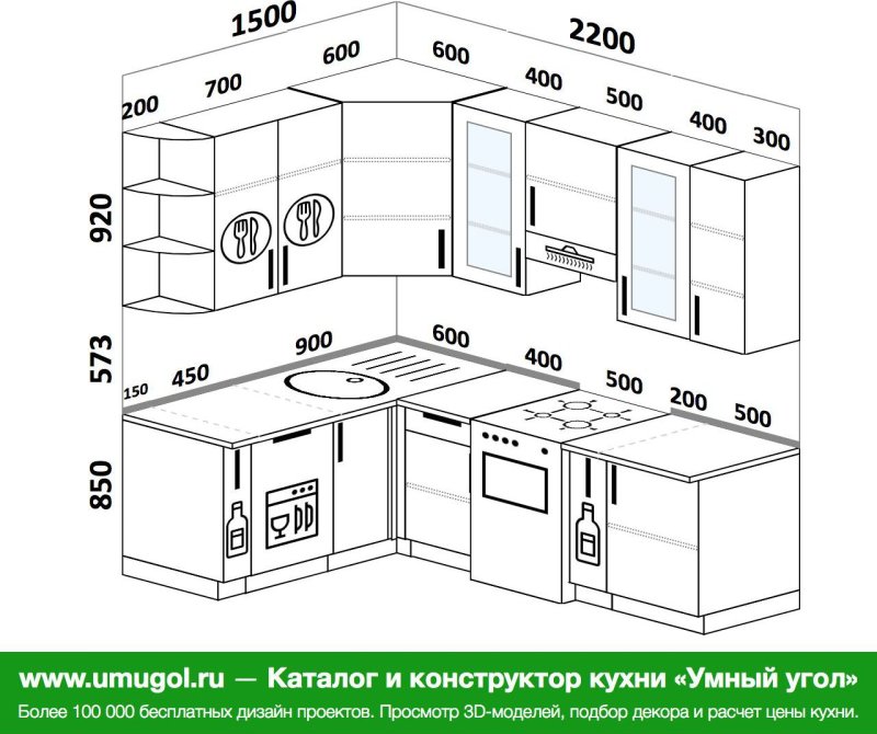 Планировка угловой кухни