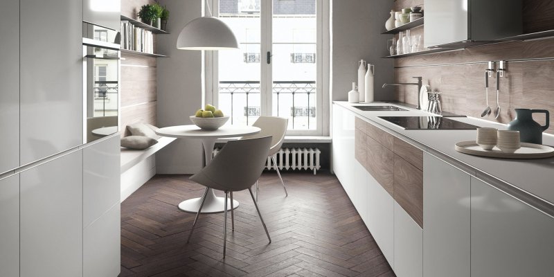 Узкая кухня в европейском стиле
