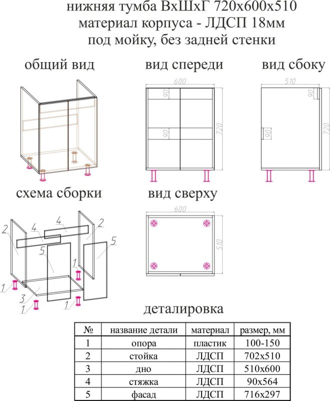 Верхний угловой модуль для кухни чертеж