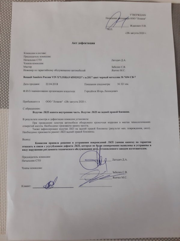 Акт дефектации оборудования образец