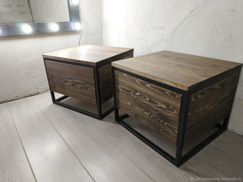 Тумбочка Patrick Rustic Antique Brass Oak Wood Nightstand