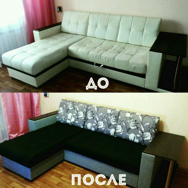 Обшивка дивана до и после