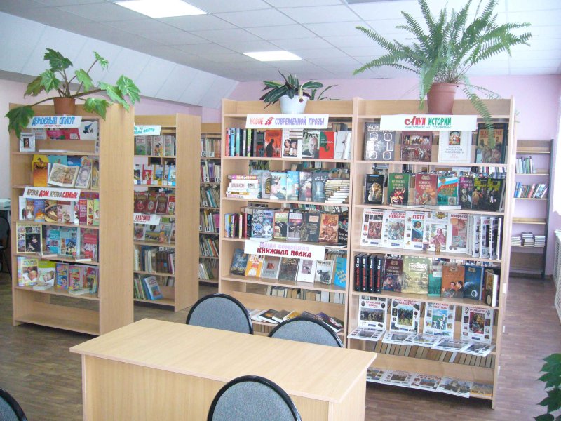 Стеллажи в сельской библиотеке