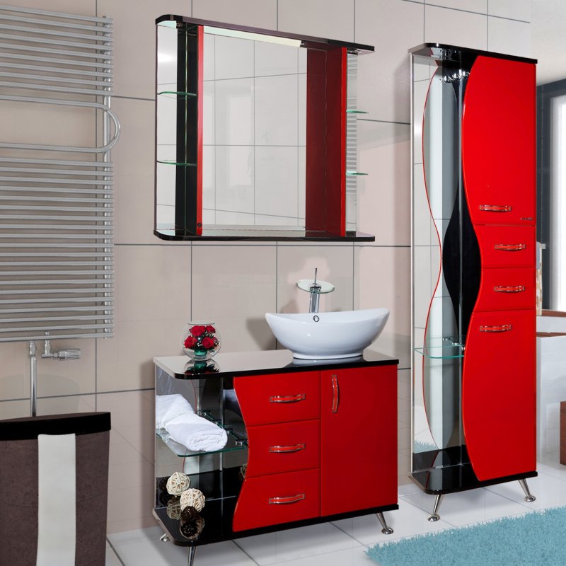Мебель для ванной bellezza Рио 90 r красная с черным