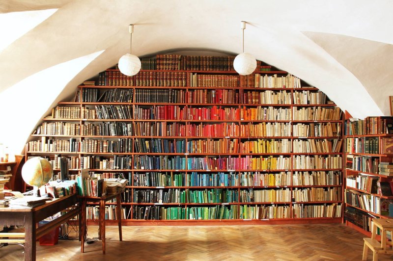 Книжные полки в библиотеке