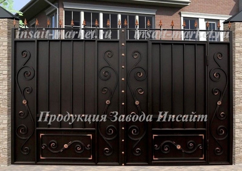 Распашные ворота со встроенной калиткой Алютех