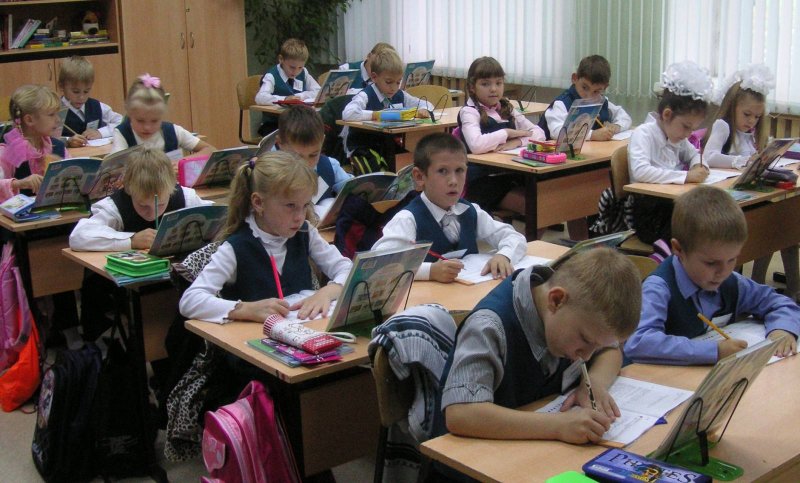 Дети в школе на уроке за партами