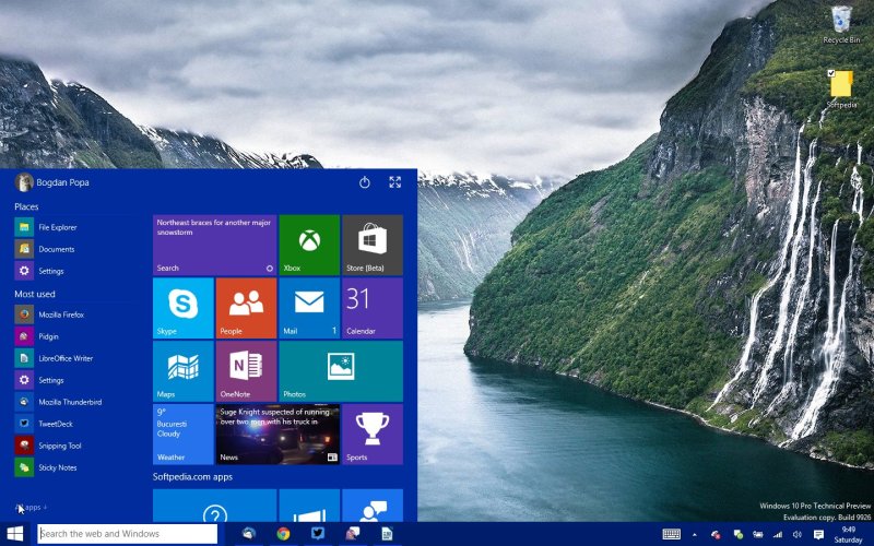 Вид рабочего стола Windows 10
