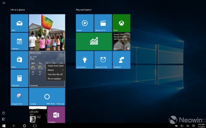 Экран Windows 10