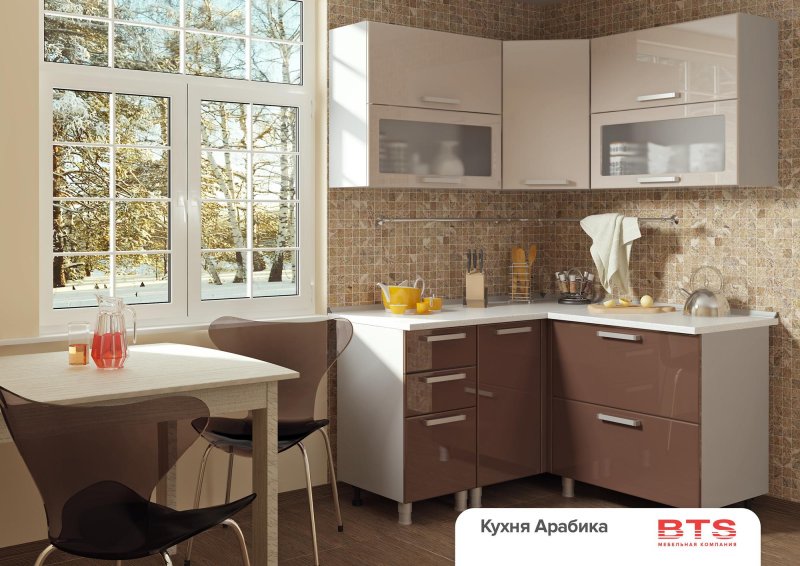 Кофейные стены в интерьере кухни