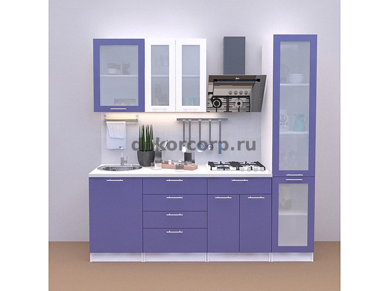 Кухня Ксения 2м белый глянец/ сизый глянец