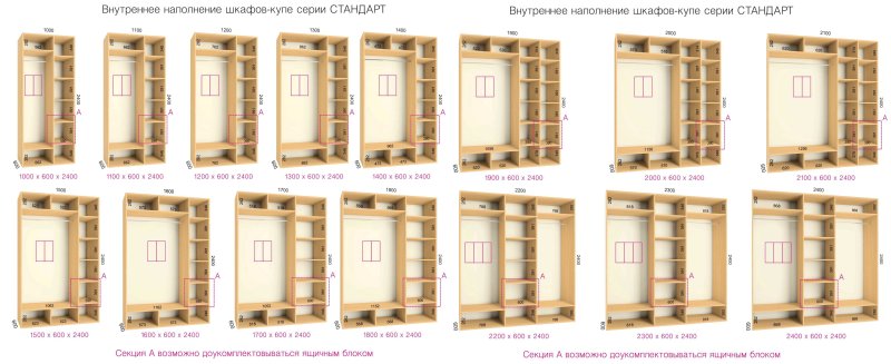 Шкаф купе раскладка ширина 2400