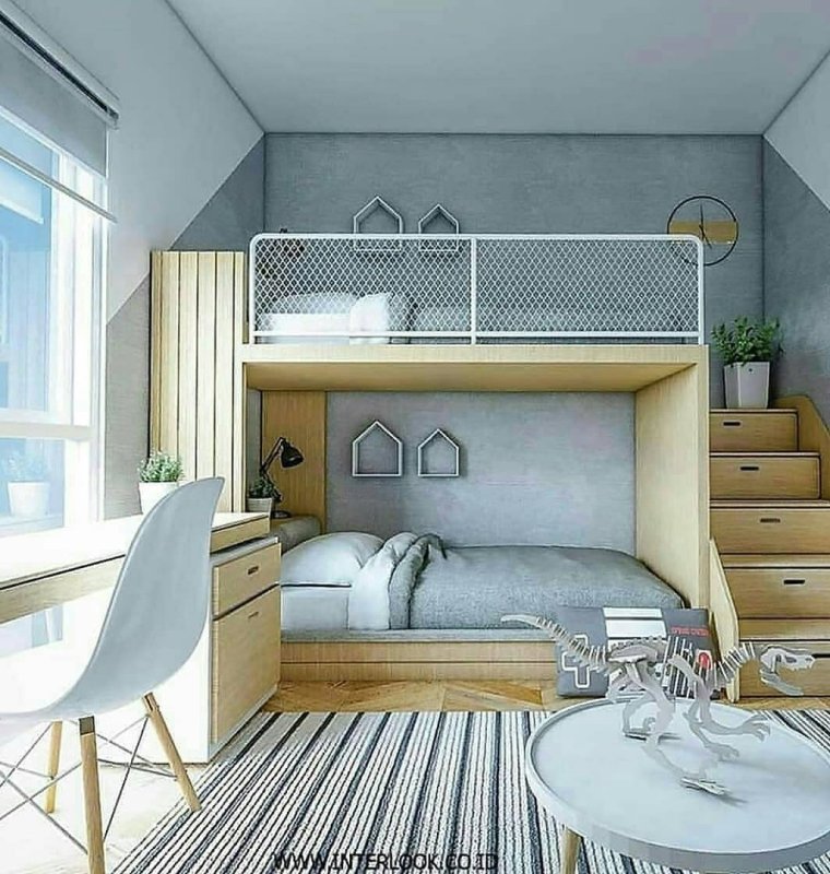 Планировка комнаты с двухъярусной кроватью