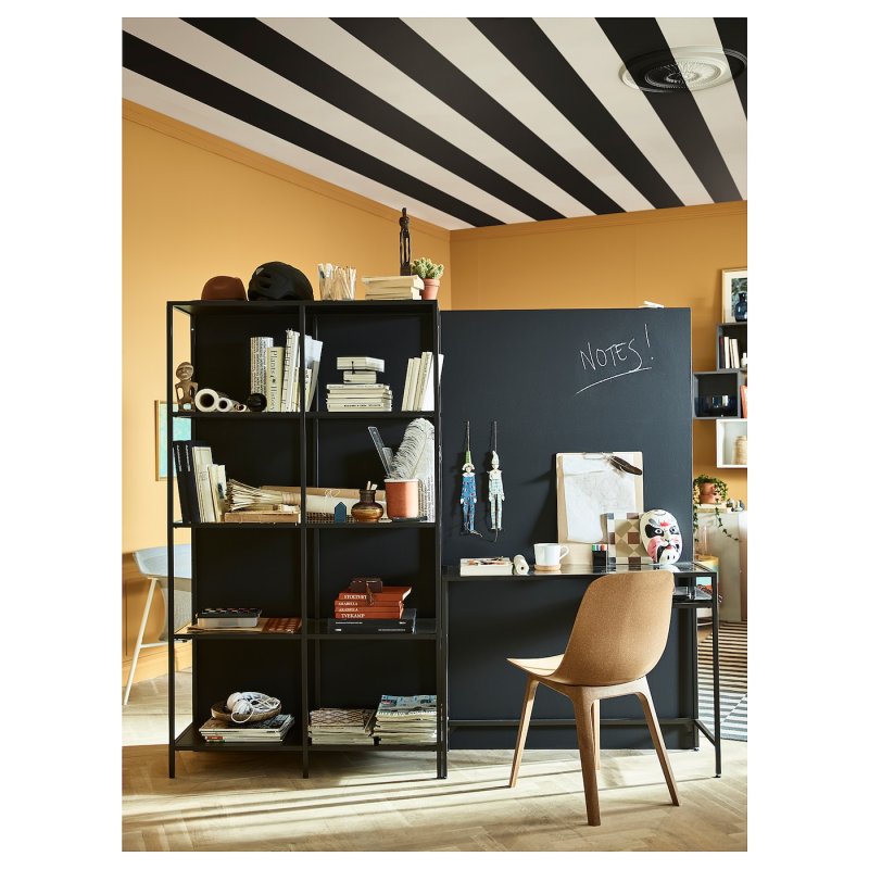 Vittsjö ВИТШЁ стеллаж+стол д/ноутбука, черно-коричневый/стекло200x36x175 см