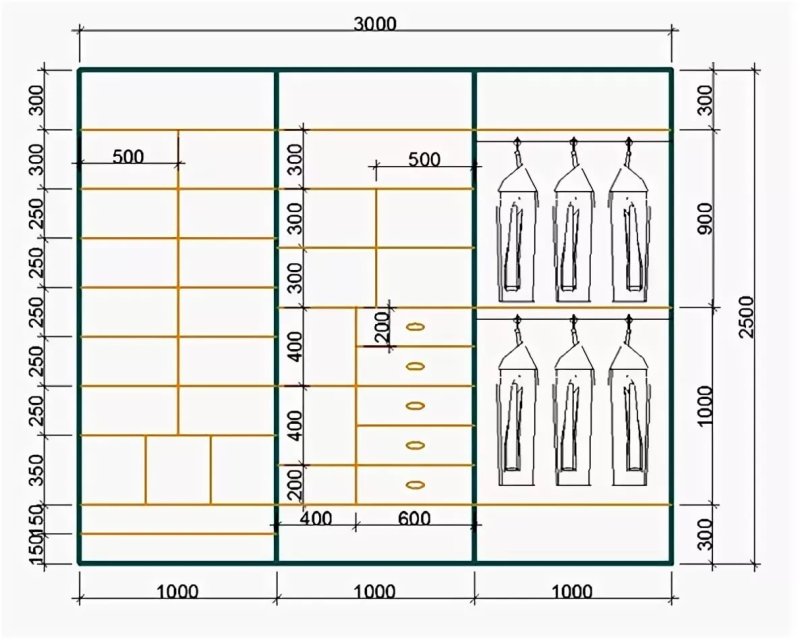 Чертеж шкаф купе 2700мм