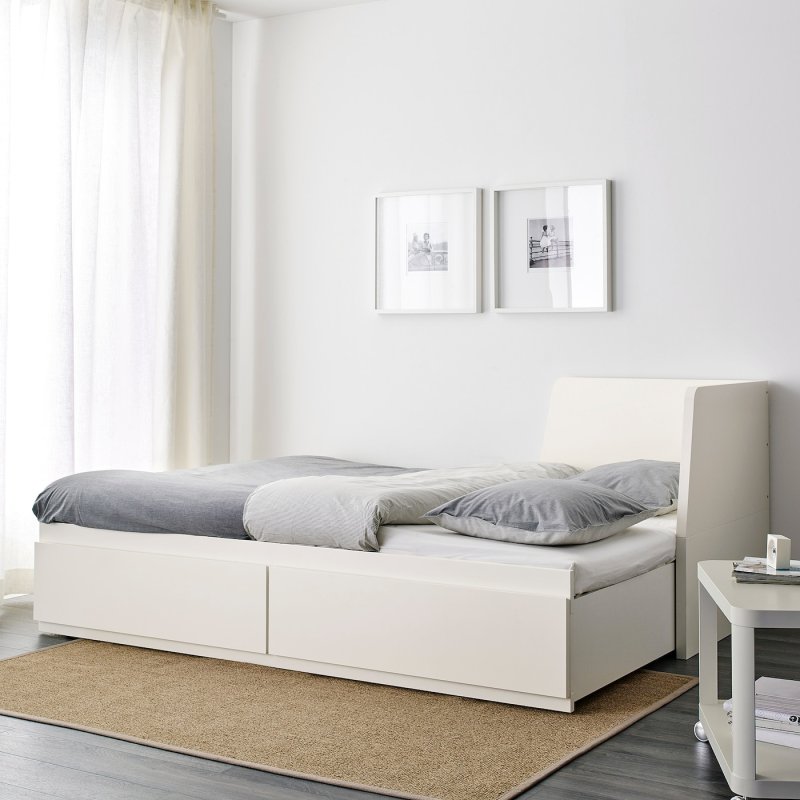 Flekke ФЛЕККЕ кушетка с 2 матрасами/2 ящиками, белый/МАЛФОРС жесткий80x200 см
