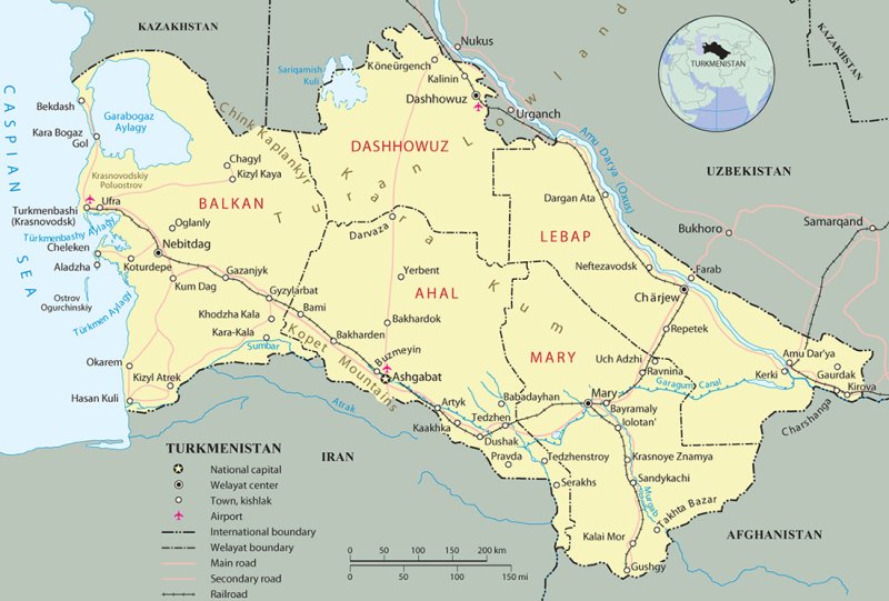 Туркменистан на карте
