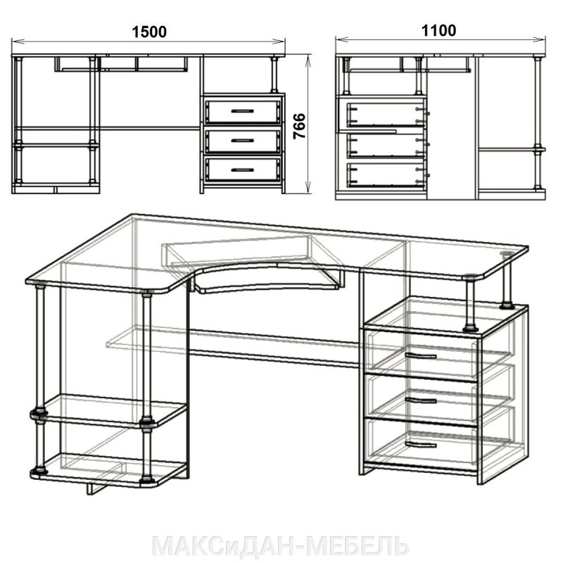Угловой компьютерный стол Размеры