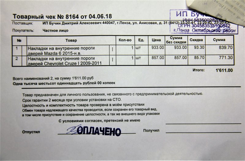 Товарный чек аптека