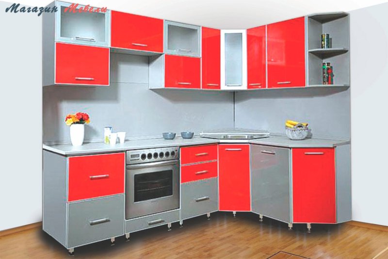 Кухонный гарнитур угловой красный