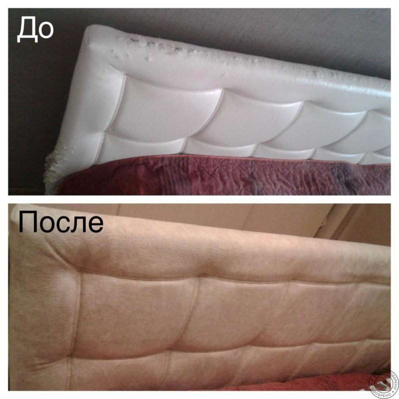 Перетяжка изголовья кровати до и после