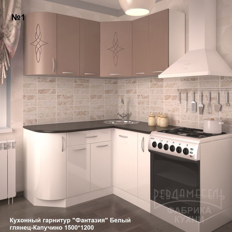Кухня капучино с белым глянцем угловая