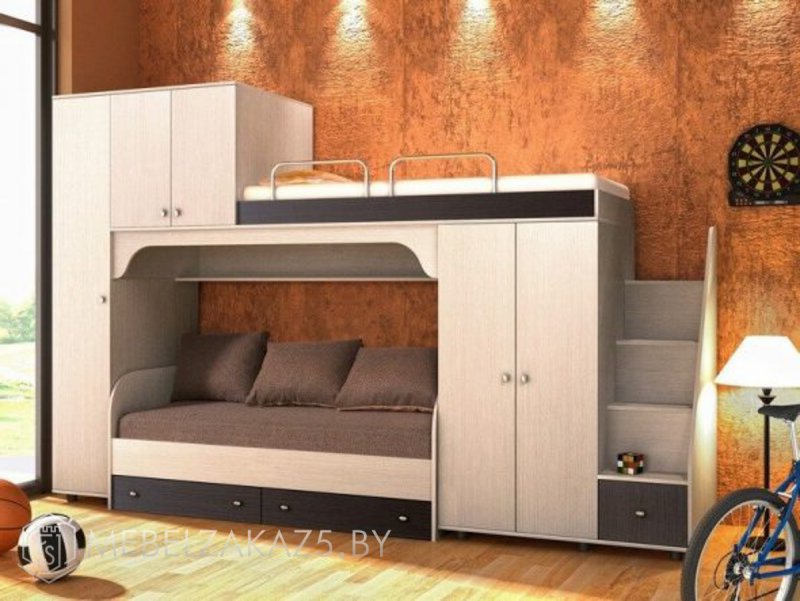 Двухъярусная кровать-чердак с диваном Орбита Soft 2а