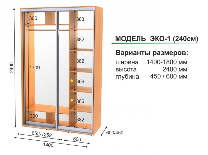 Шкаф купе раскладка ширина 2400