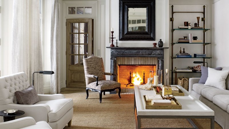 Камин диван интерьер Architectural Digest